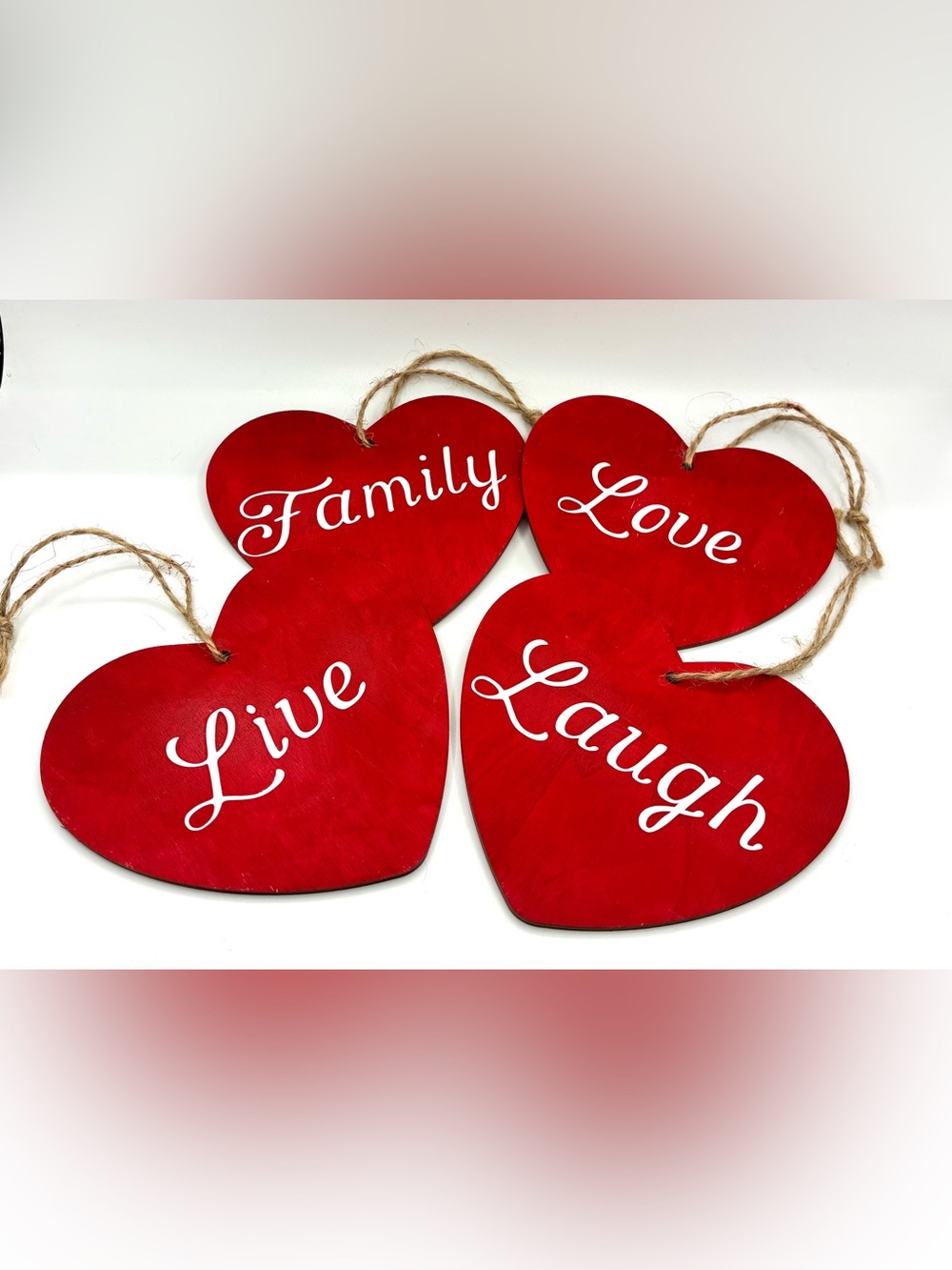 Red Heart Wall Hanging Set - Live Laugh Love Family